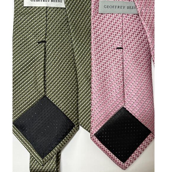 Geoffrey Beene LOT of 2 100% Silk Ties Geometric Woven Wide Green Pink - Picture 4 of 10
